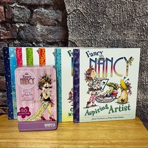 Fancy Nancy 6 Books & 48 Jumbo Card Game in Tin Nice Set